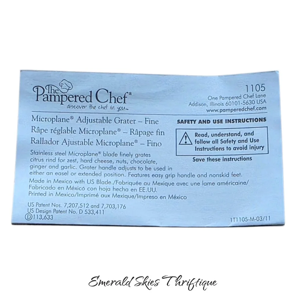 Pampered Chef Microplane Adjustable Grater Fine #1105 with box. Free shipping